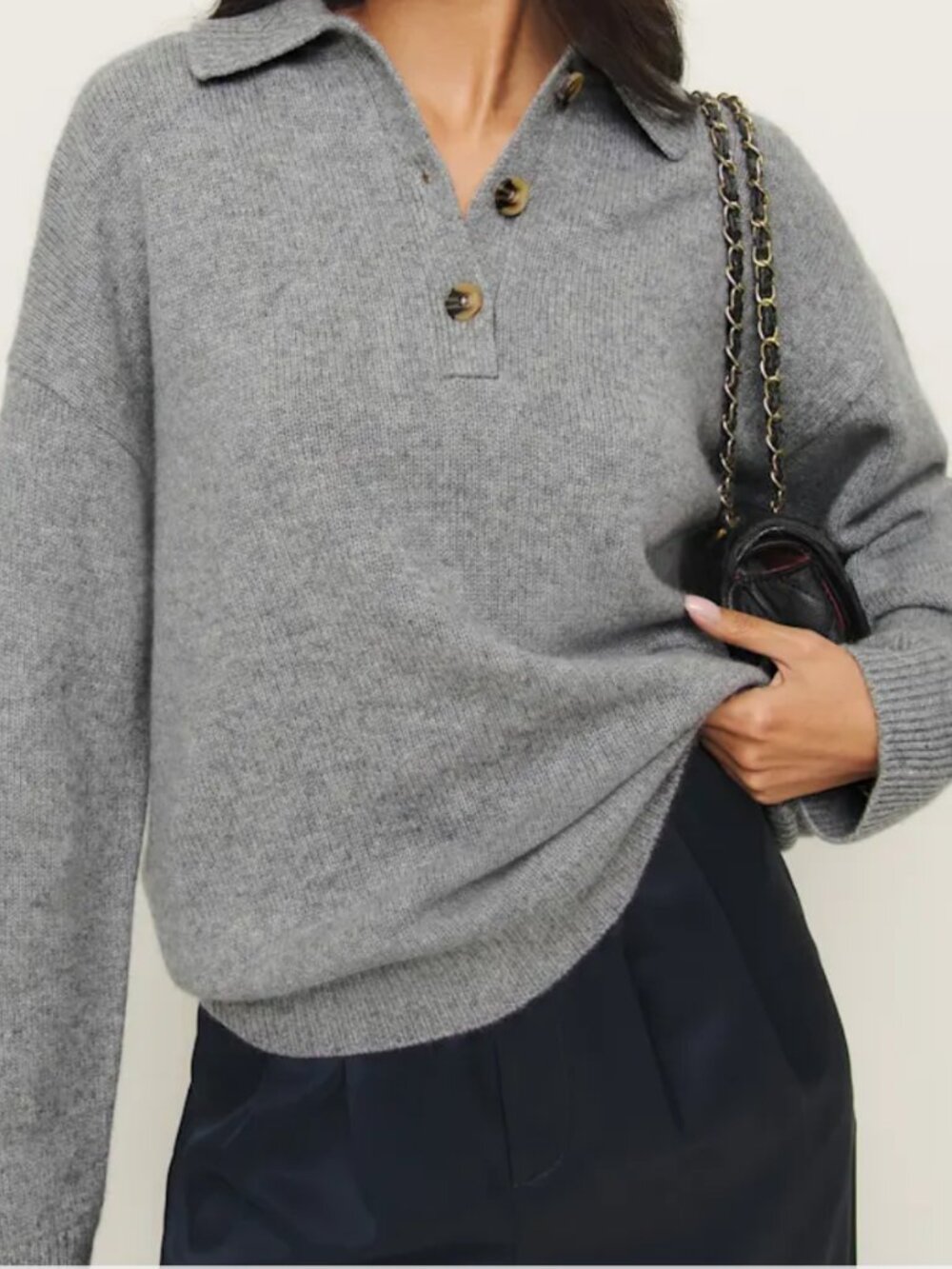 Reformation Brooklyn Cashmere Polo Sweater Gray, S